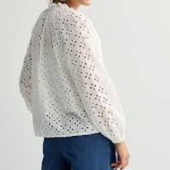 Nine West White Eyelet Women's Ruffle Collar Blouse - Picture 15 of 16